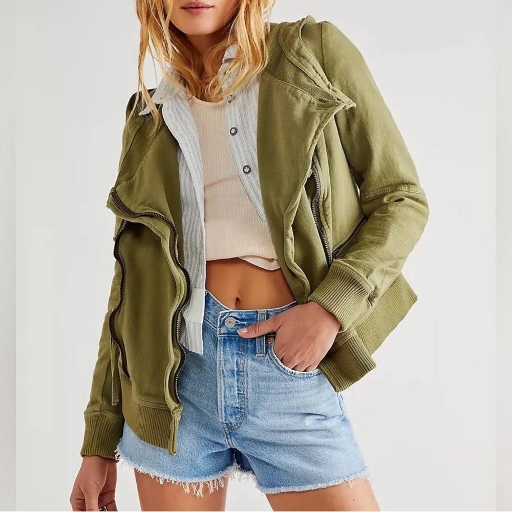 We The Free Free People Carmen Moto Jacket in Olive Sparrow - XS